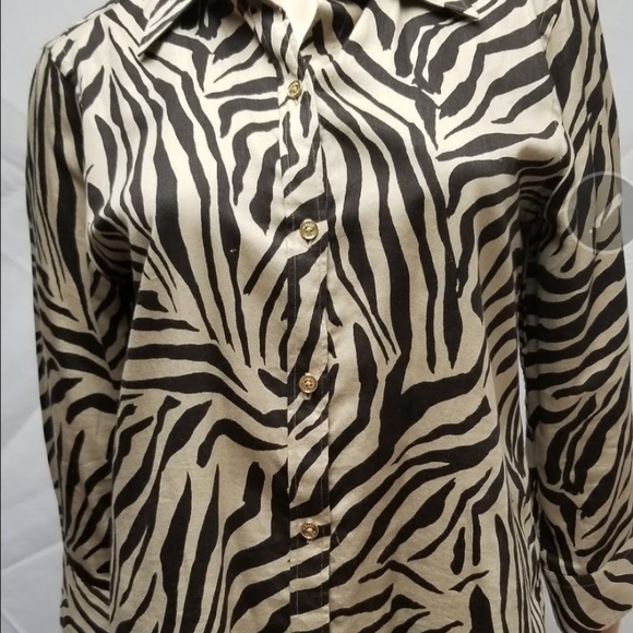 Chaps Button-Down Animal Print Blouse - Picture 3 of 9
